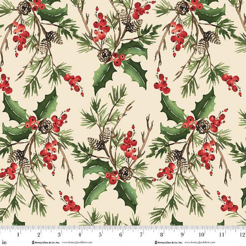 Fabric Henry Glass Cream Berry Chic 108" Wide Back by the Quarter Yard 1883-44