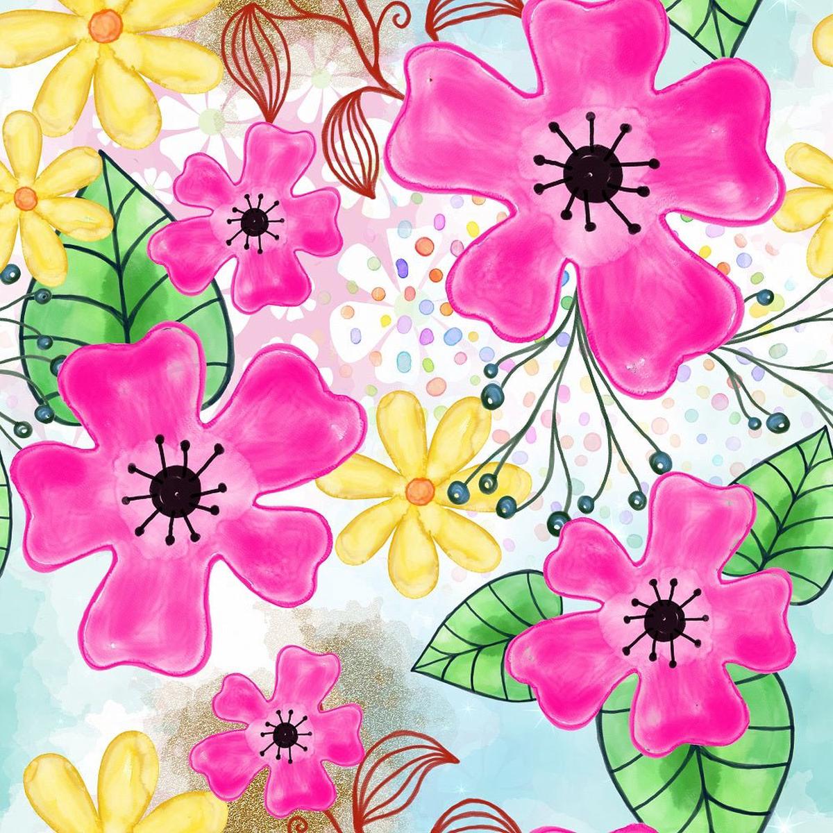 Watercolor Mixed Floral Collage #1 Fabric
