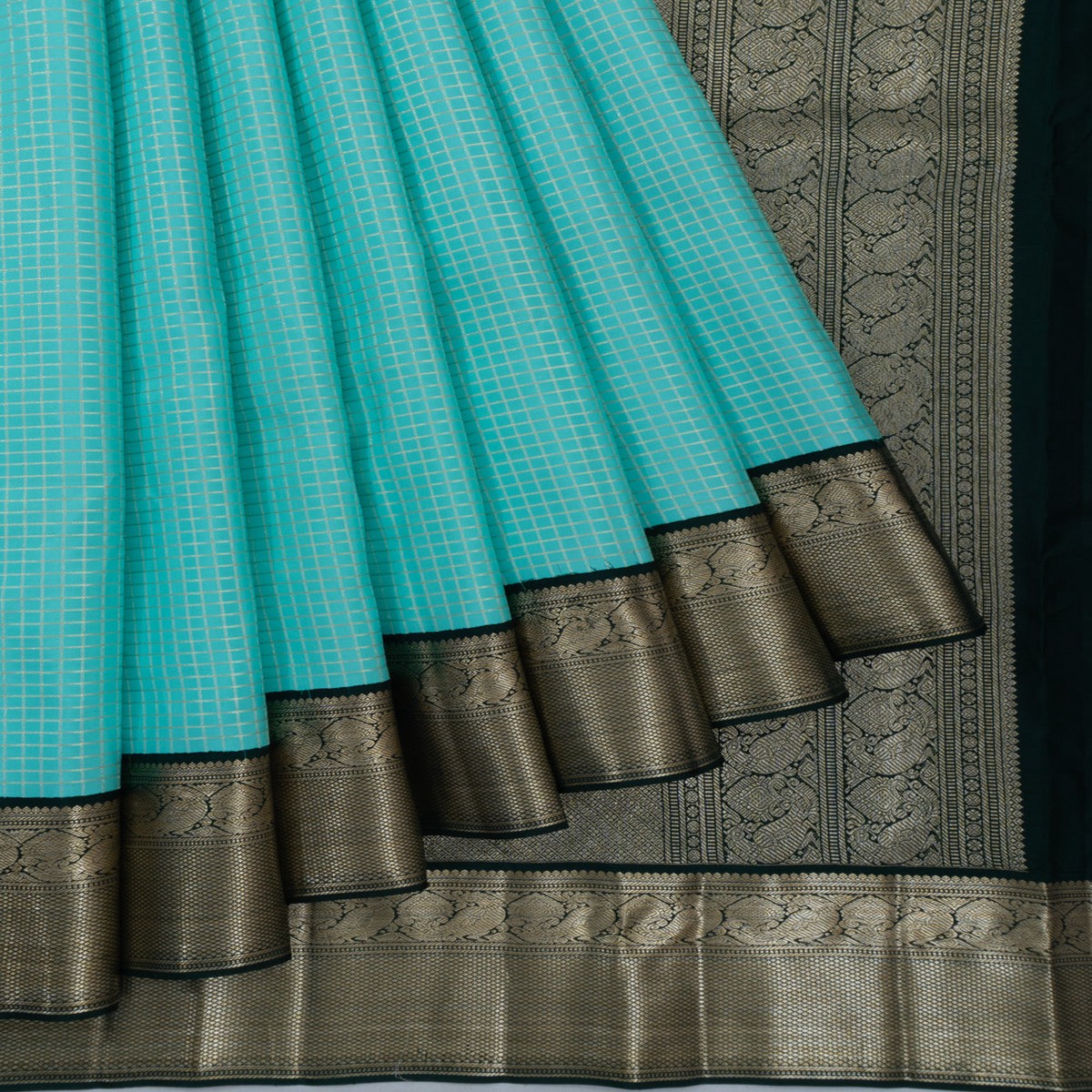 Classic Kanchipuram Silk Checks Sky Blue Saree