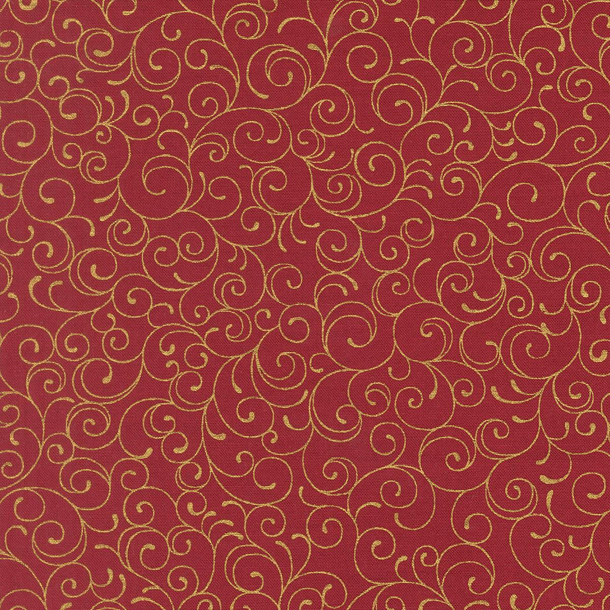 Fabric Moda Crimson Swirl Merry Manor Metallic by the Quarter Yard 33865-12M