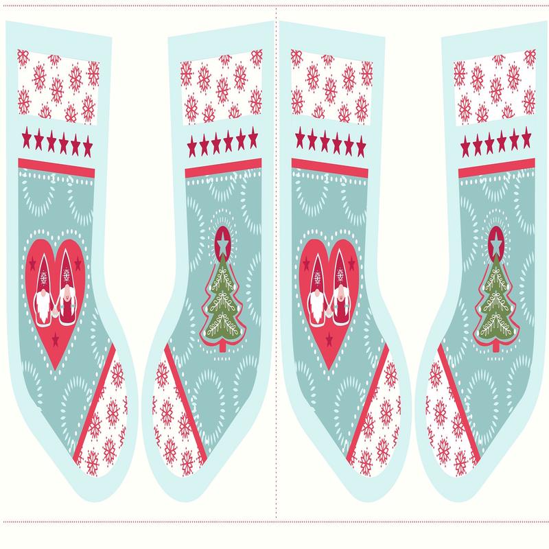 Hygge Christmas Stocking Panel Blue 18" Panel Fabric Stocking C31.1 Cotton Woven Panel