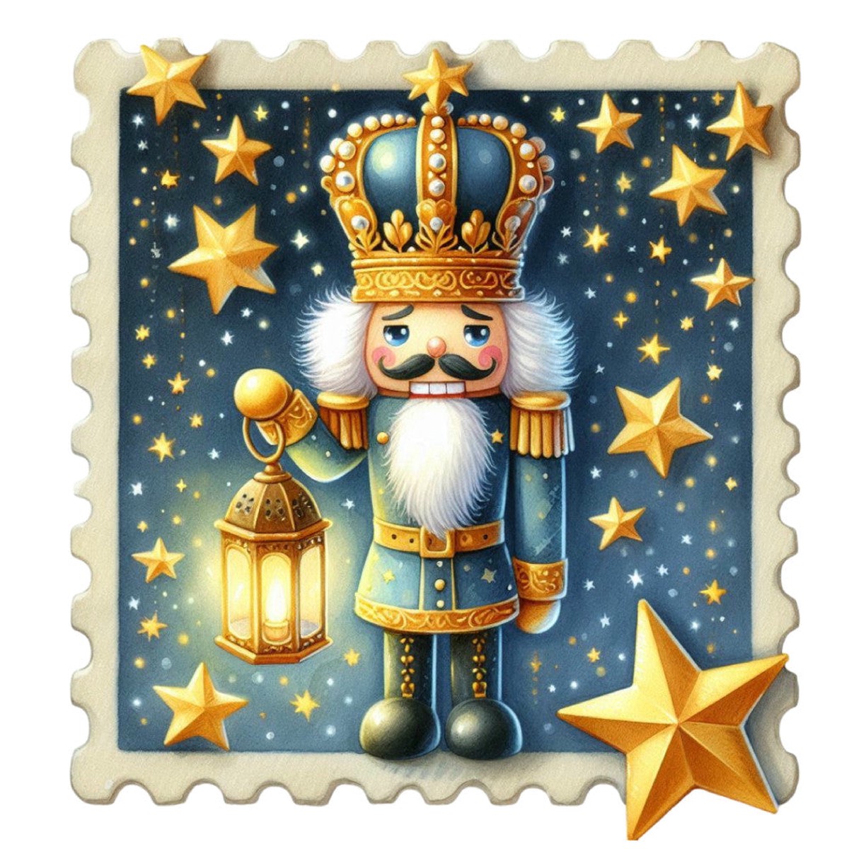 Nutcracker Postage Stamps Fabric Panel 12