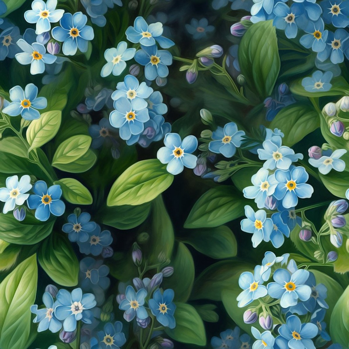 Realistic Forget Me Nots Flowers Fabric