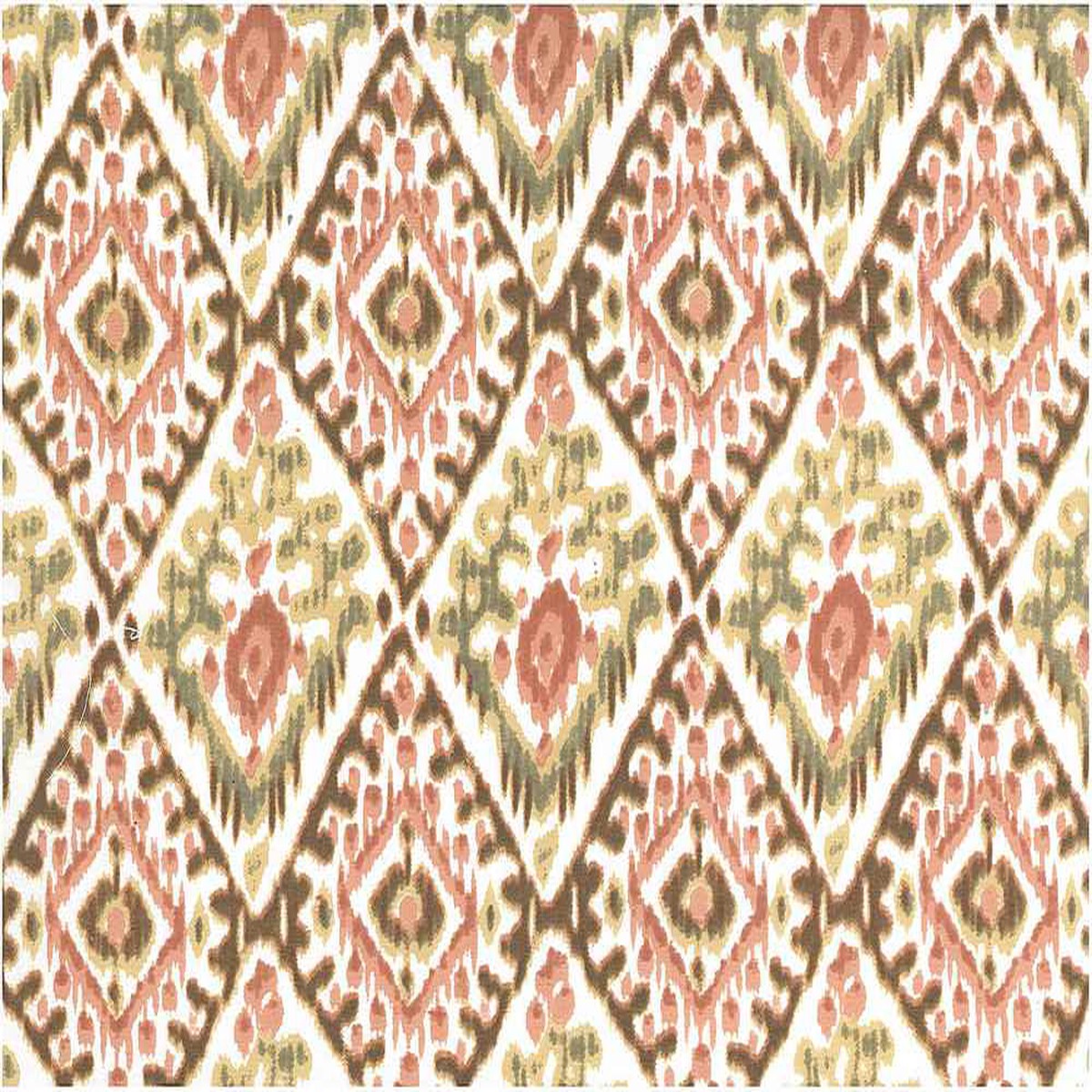 Tashkent Ikat Print Coral Sand White Laura Kiran Fabric