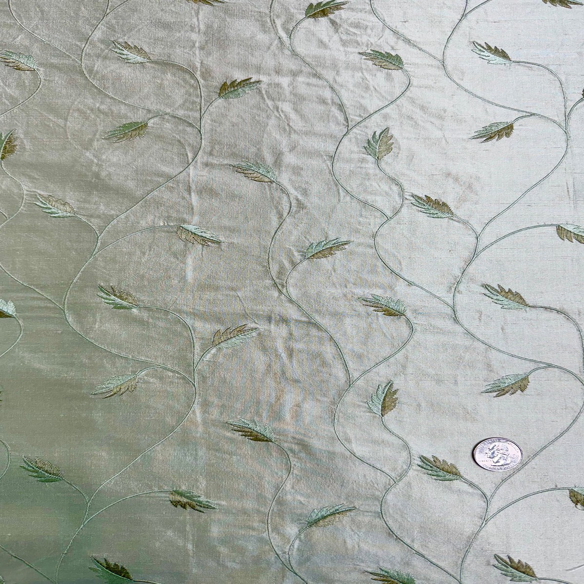 Aloe Wash/Multicolor Embroidered Dupioni Silk
