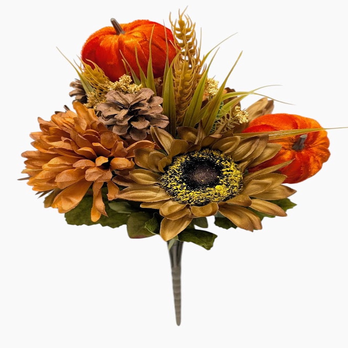 Coppery Brown Sunflower Ball Mum Pumpkin Pine Bush