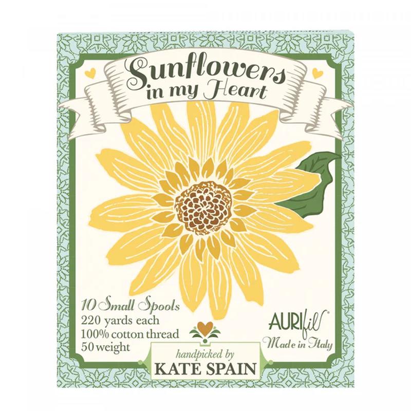 Aurifil Kate Spain Sunflowers in My Heart 10pk 50wt Cotton Spools Thread Kit KS50SMH10
