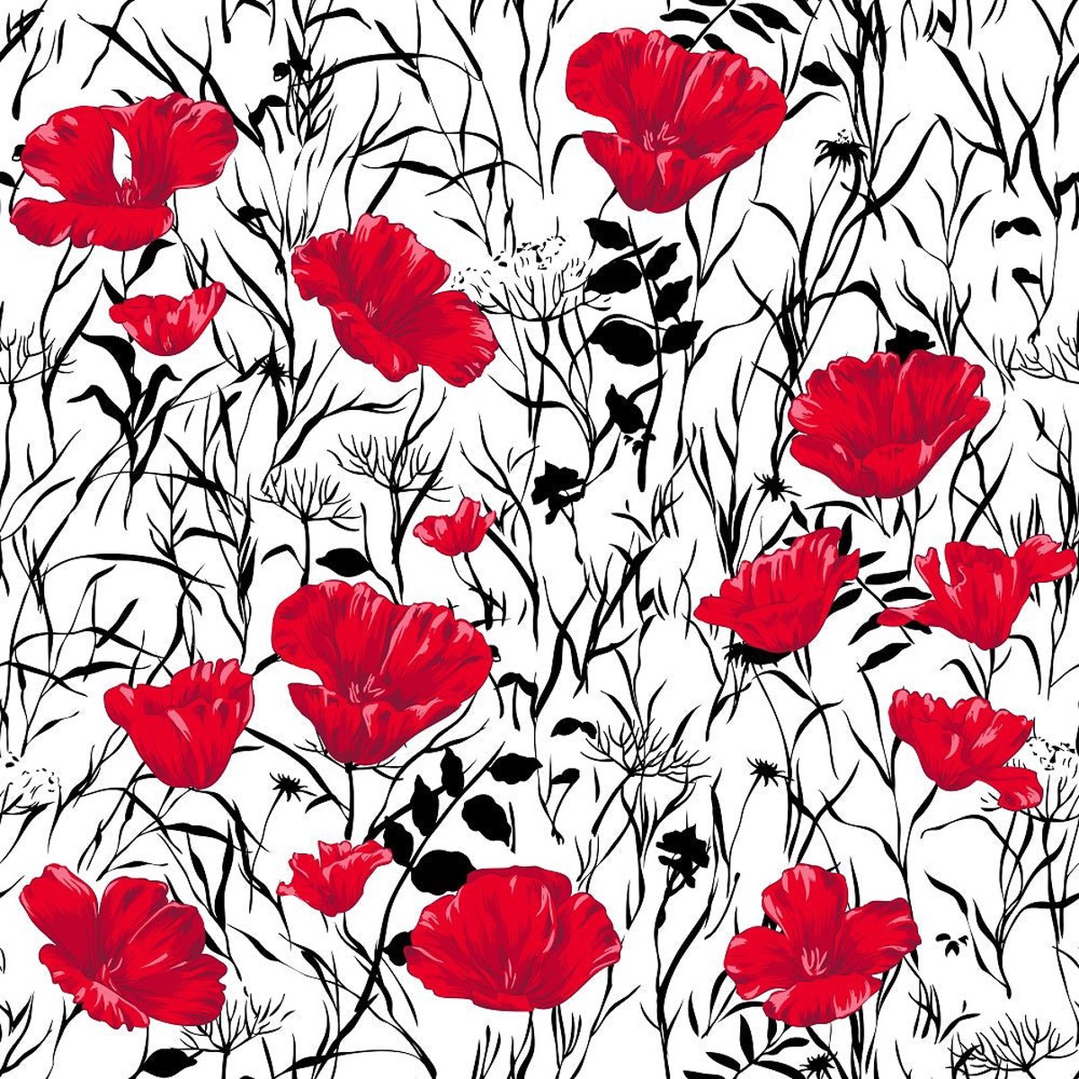 Poppy Fields Fabric - Red