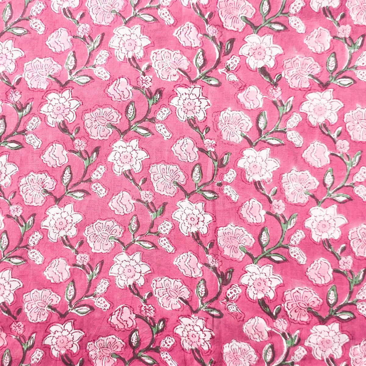 Pure Cotton Jaipuri Pink With Flower Creeper Hand Block Print Fabric