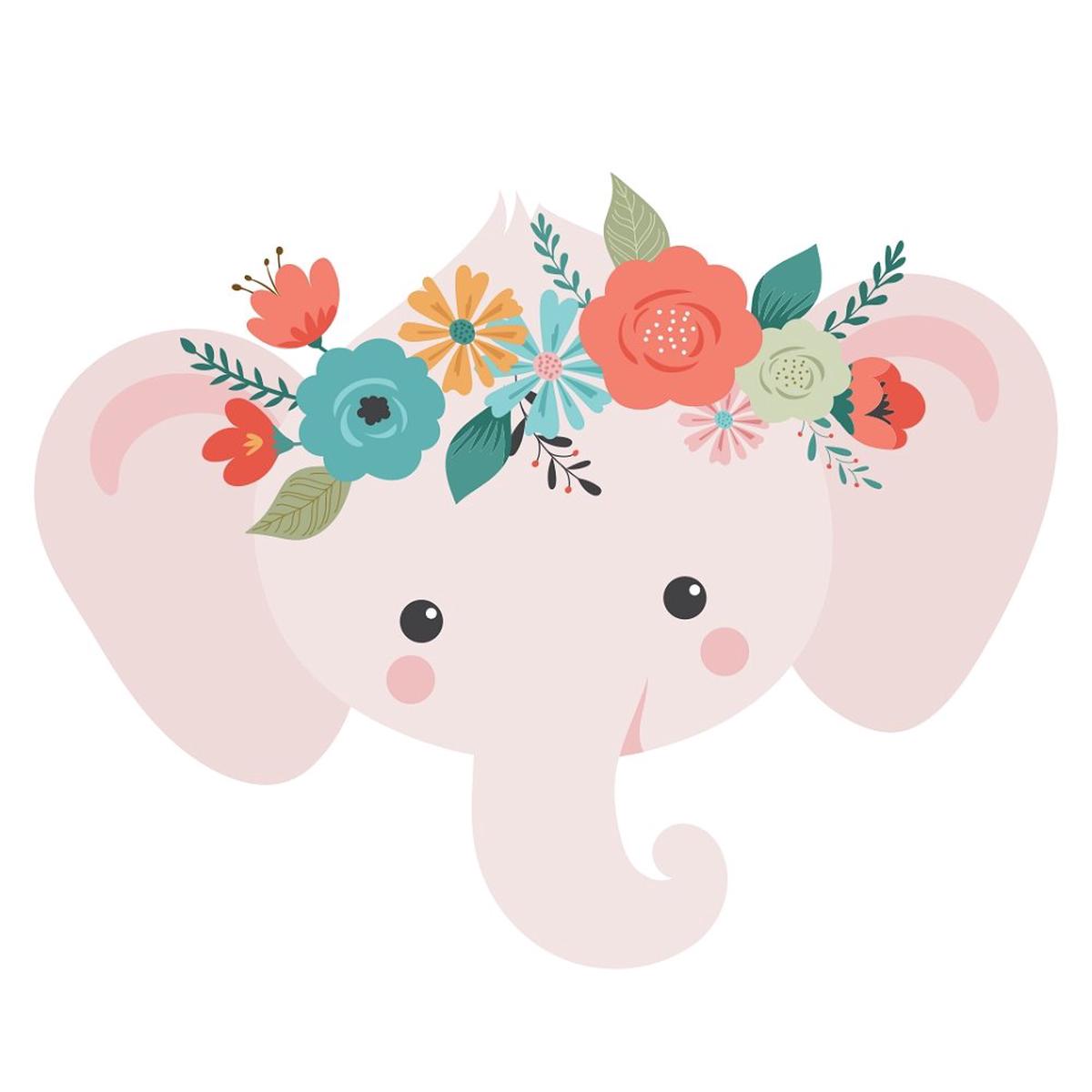 Floral Crown Elephant Fabric Panel