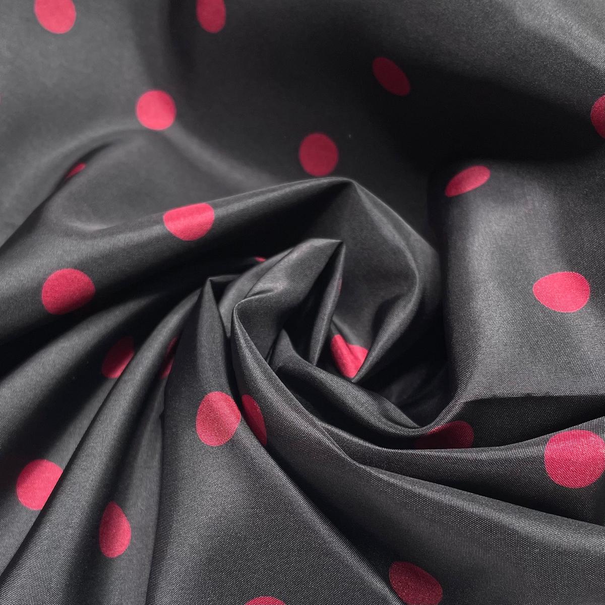 Lovely Polka Dots - Made In Japan Taffeta Poly Woven - Black/Red Polka Dots - 2.35M Bundle