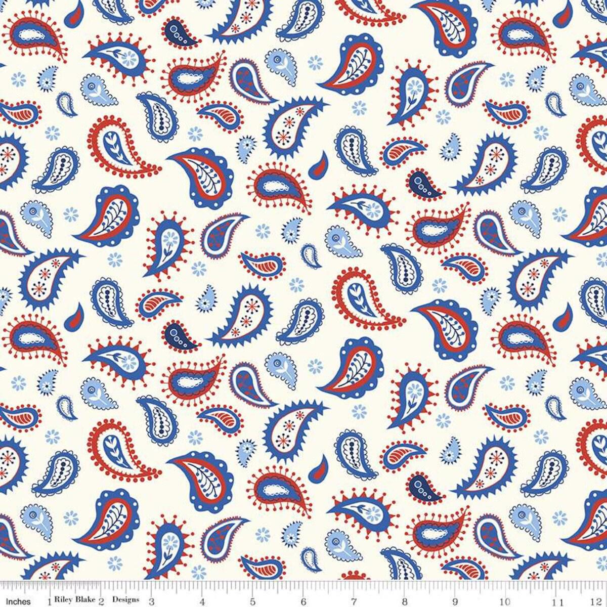 SALE Red White & Bang! Paisley C11522 Cream - Riley Blake Designs - Patriotic Independence Day Paisleys - Quilting Cotton Fabric