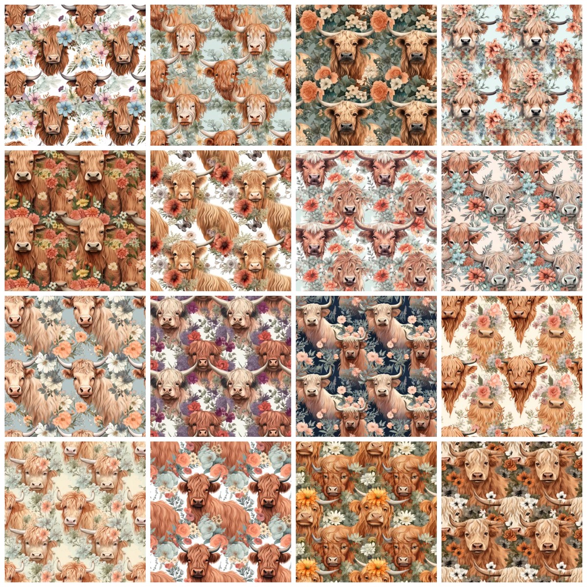 Boho Highland Cows Volume 2 Fat Quarter Bundle - 16 Pieces