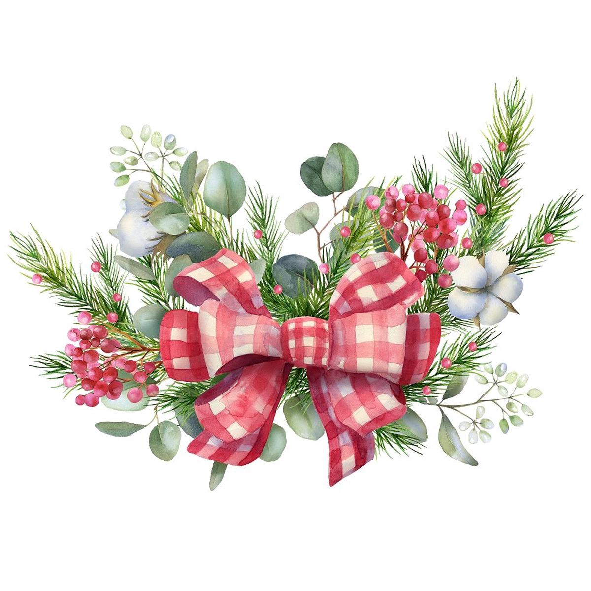 Christmas Farmhouse Bow Fabric Panel - White