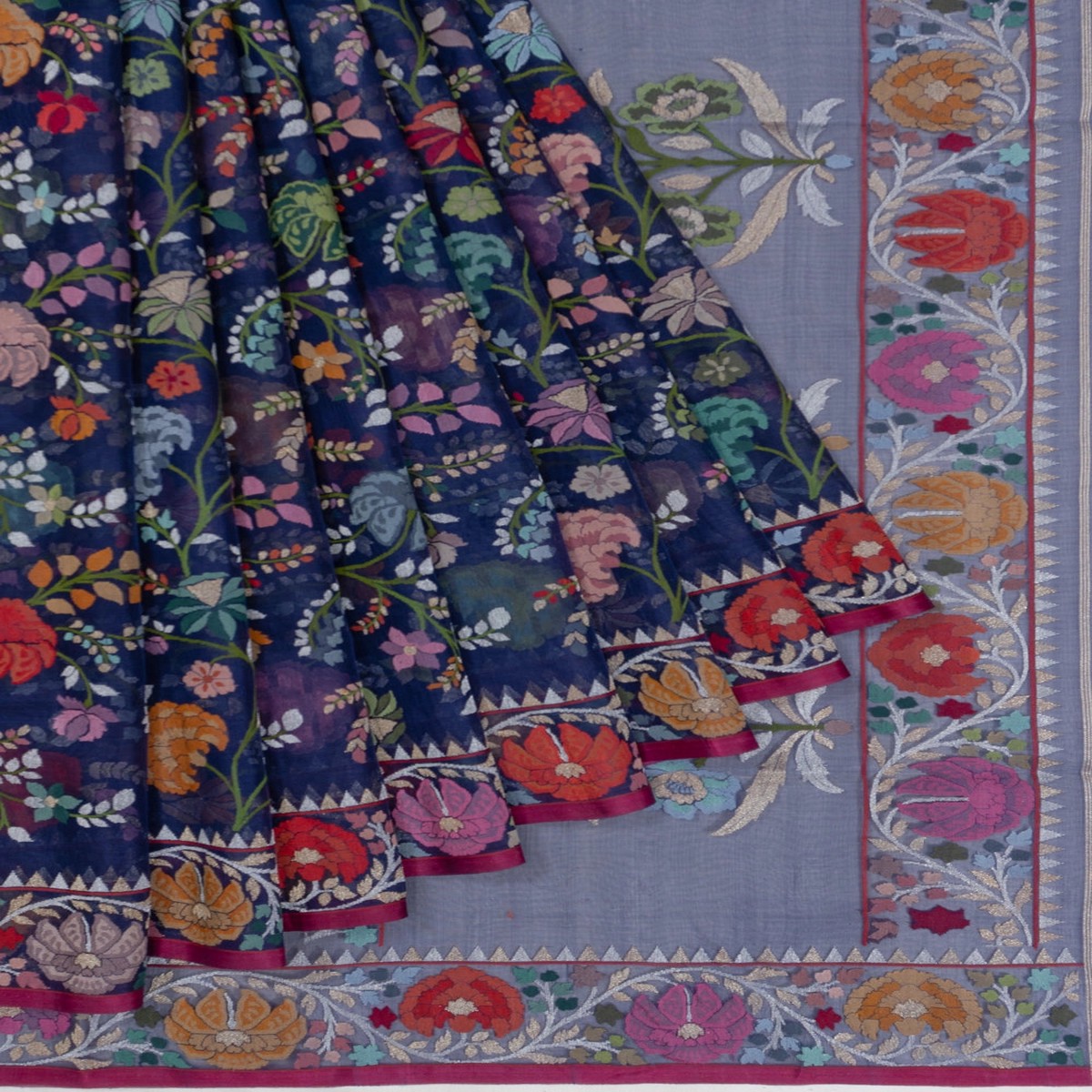 Banarasi Kora Organza All Over Jamdani Jaal Navy Blue Saree