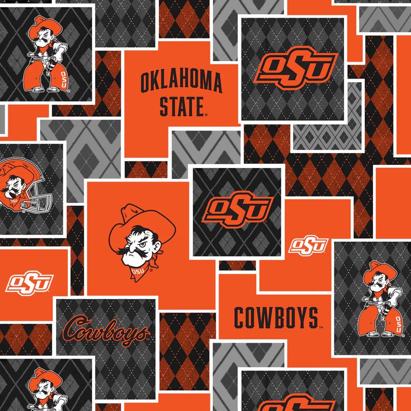 Fabric Sykel Enterprises Oklahoma State University Argyle Boxes by the Quarter Yard OSU1371