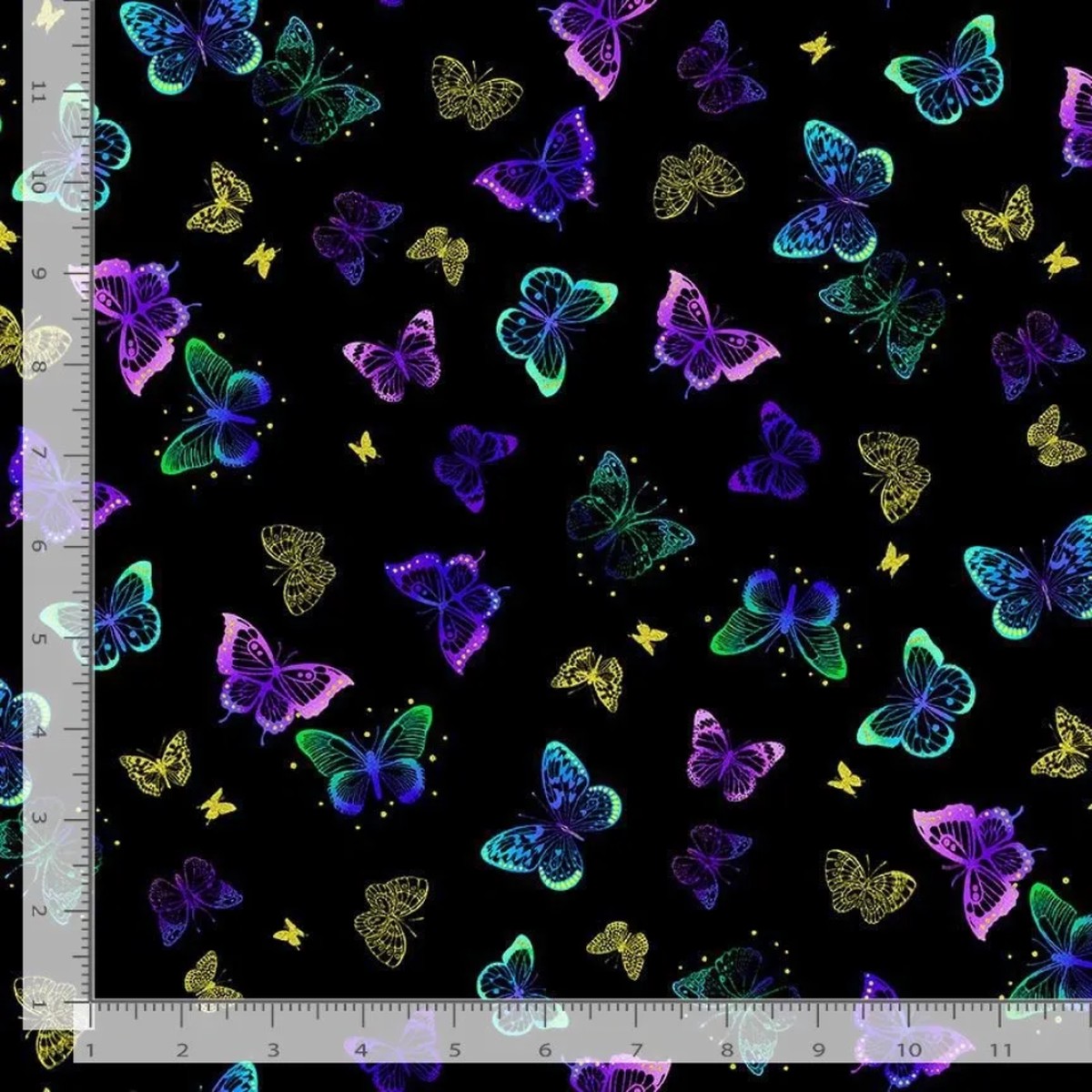 Luminous - Tossed Butterflies and Dots Metallic Black | FLORA-CM2990-BLACK