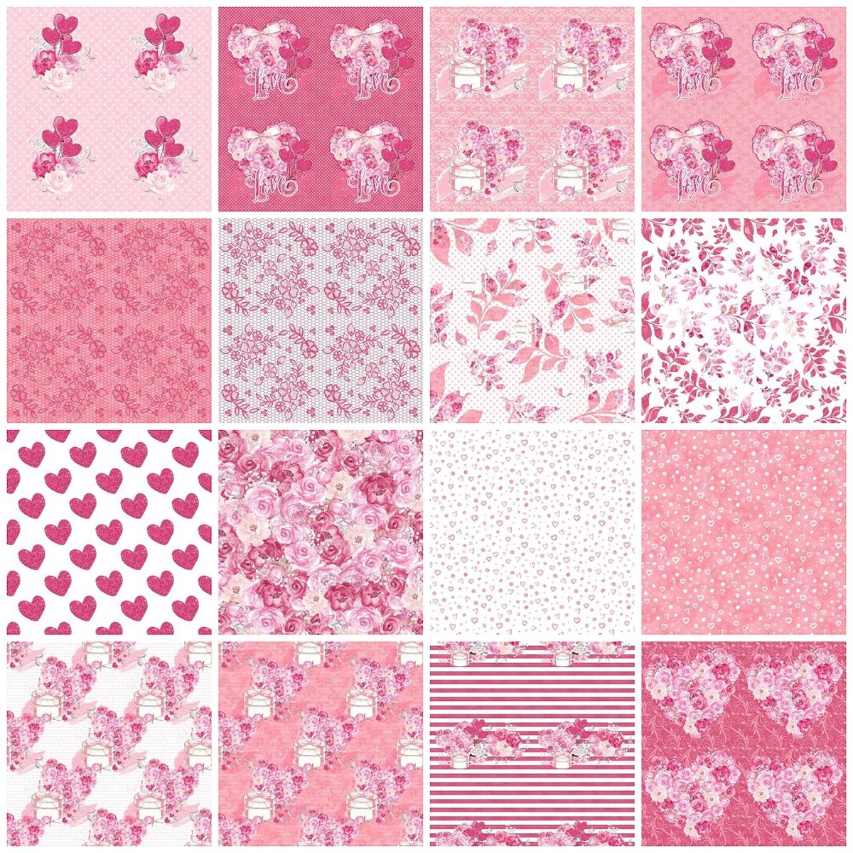 Roses Heart Valentine Fat Quarter Bundle - 16 Pieces