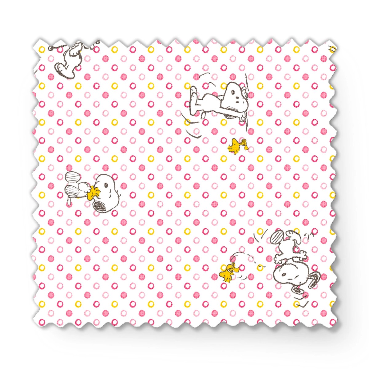 Peanuts Snoopy and Woodstock Pink Polka Dot Toss Fabric