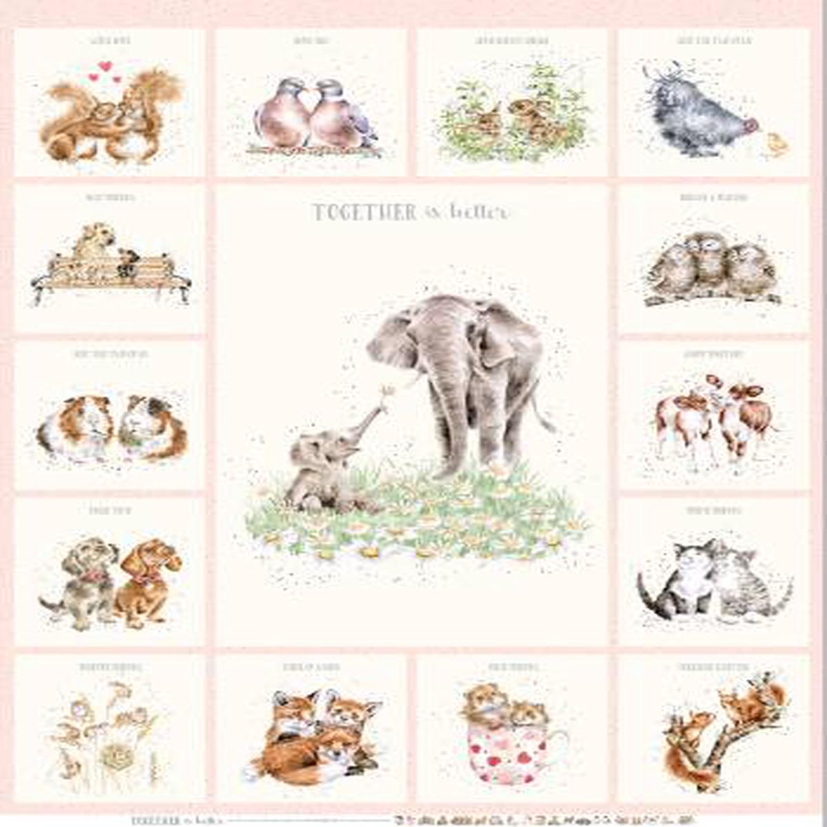 60" Wide Minky - Together Is Better MK11127-P Pale Pink Elephant Panel