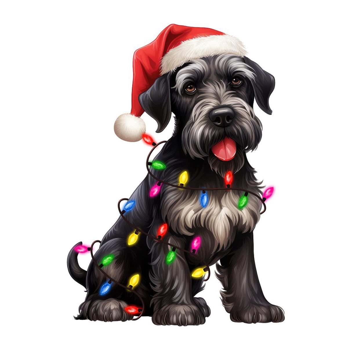 Christmas Lights Giant Schnauzer Fabric Panel