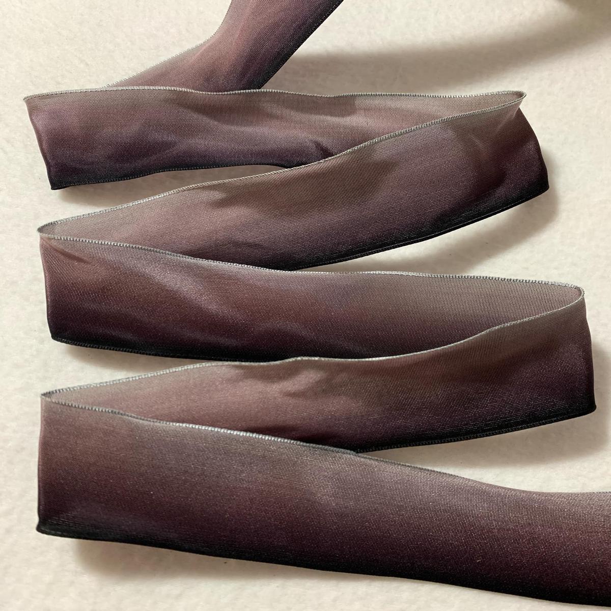 Ombre Mauve Plum Purples Green Vintage French Wired Taffeta Ribbon 1-5/8" wide