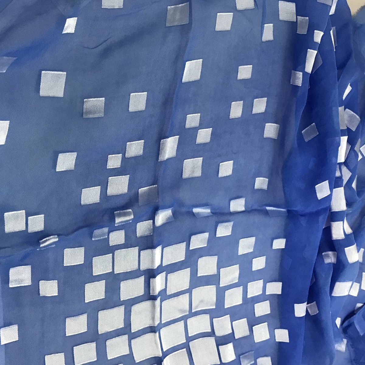 Cornflower Blue Squares - Burnout Devore Silk Satin
