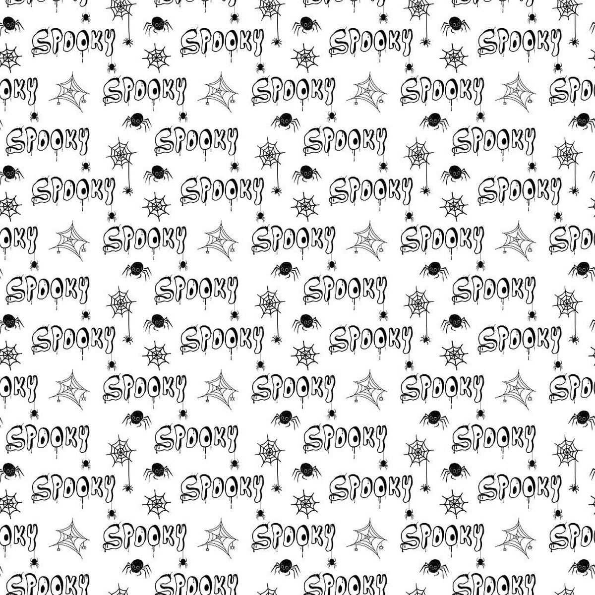 Spooky Spider Fabric - Black White