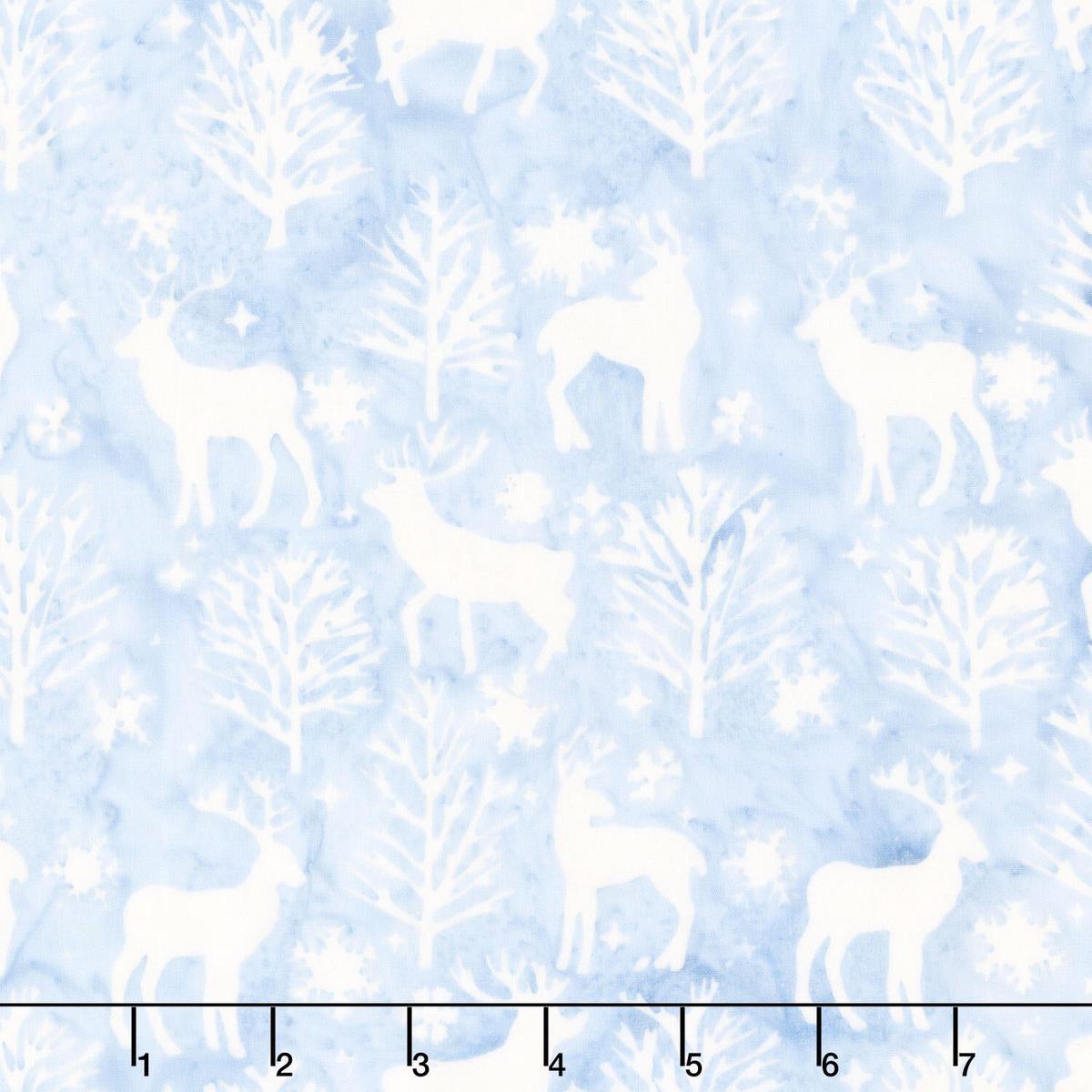 Frosted Wishes Batiks - Deer and Trees Blue Heavenly Yardage - Default Title