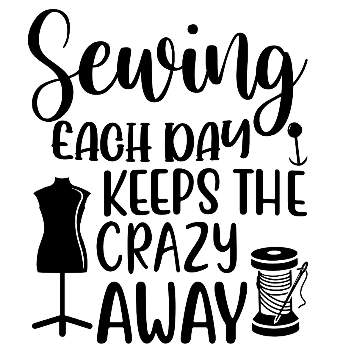 Sewing Each Day Fabric Panel - BlackWhite