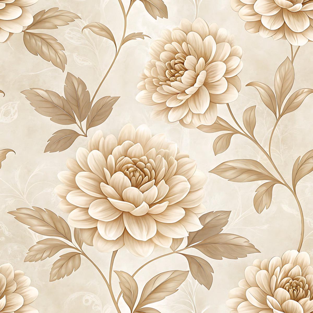 Vintage Beige Sepia Floral Pattern 17 Quilting Cotton Fabric