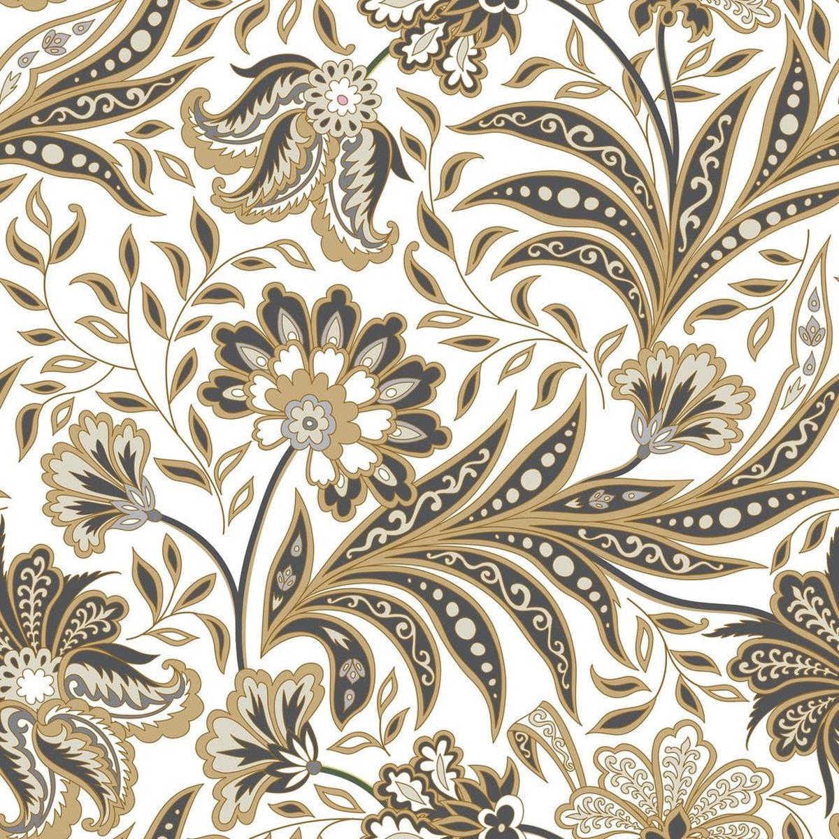 Flourish Oriental Flowers Fabric - White