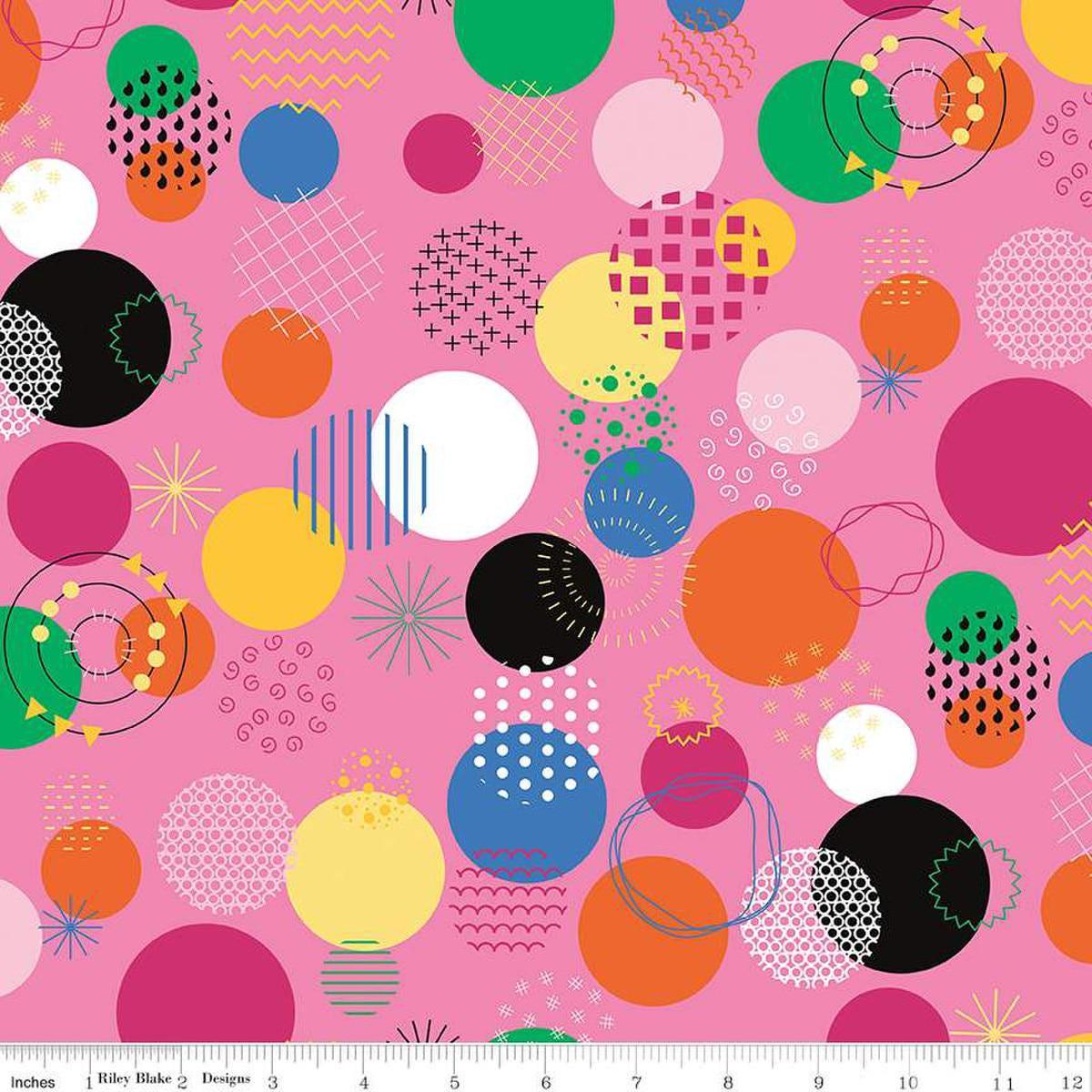 SALE Celebrate Main C15330 Hot Pink - Riley Blake Designs - Colorful Dots Geometric Circles - Quilting Cotton Fabric