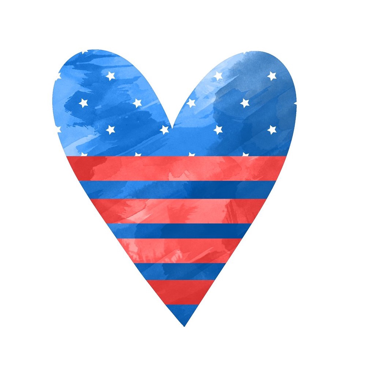 Watercolor Heart Fabric Panel - Red White Blue