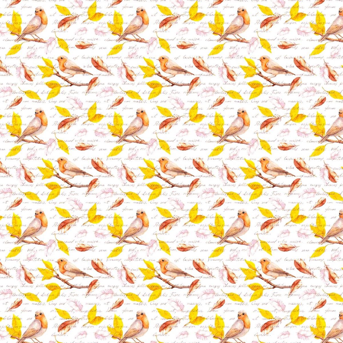 Birds Of Autumn Fabric - OrangeYellow