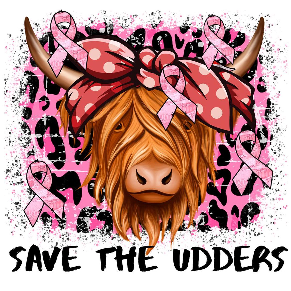 Highland Cow Save the Udders Fabric Panel