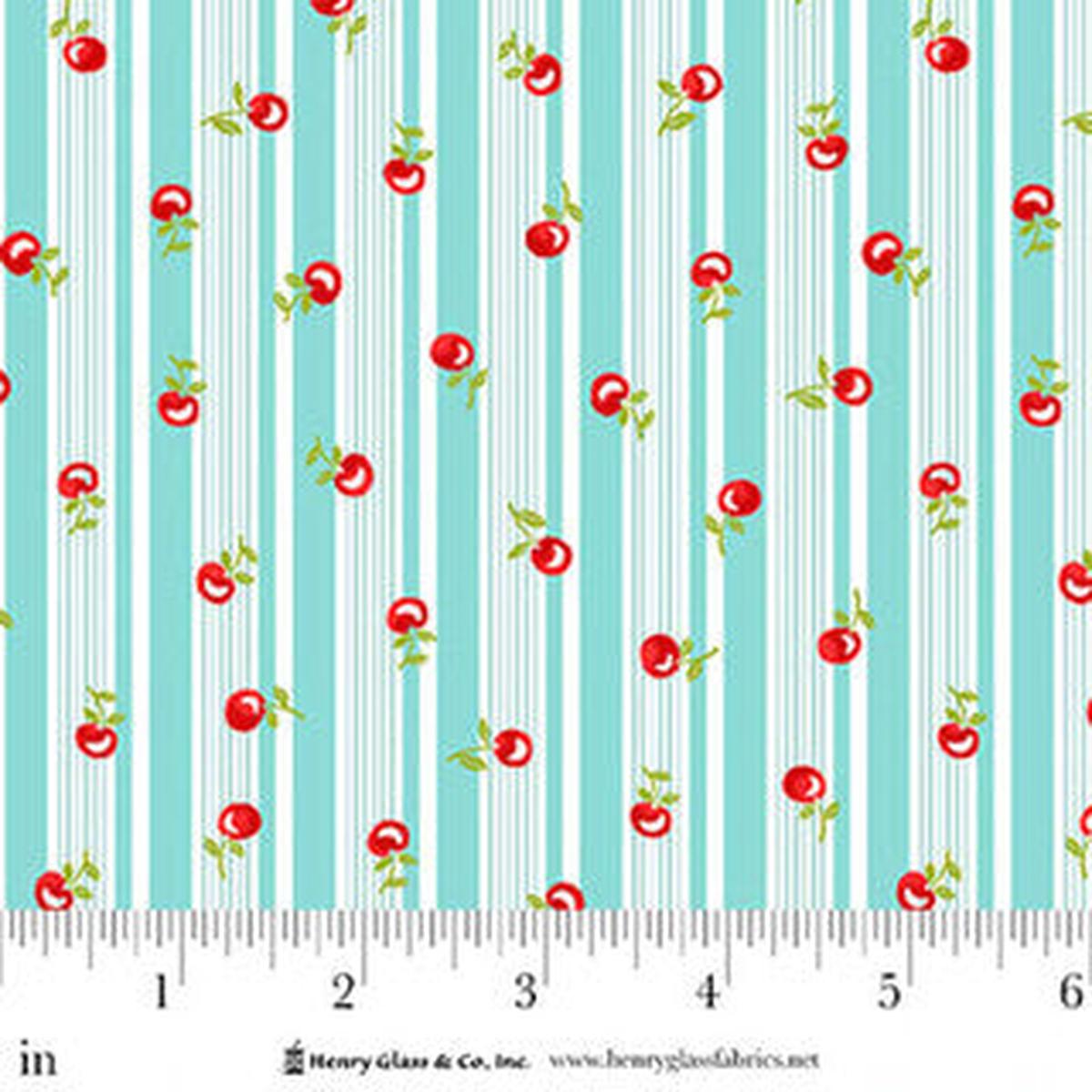 Jubilee Blue Cherry Stripe Cotton 44" / 45" Fabric per yard
