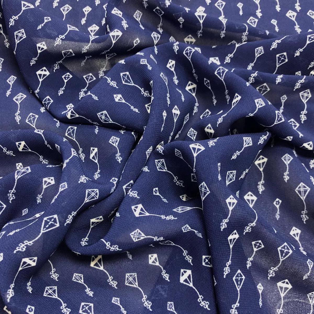 Kites on Navy Chiffon Fabric - 3m Pre-cut