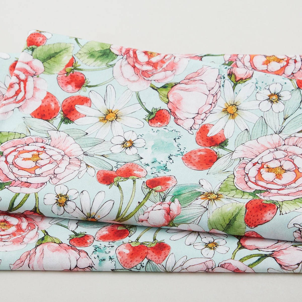 Strawberry Season Favorites - Strawberries Seafoam 2 Yard Cut