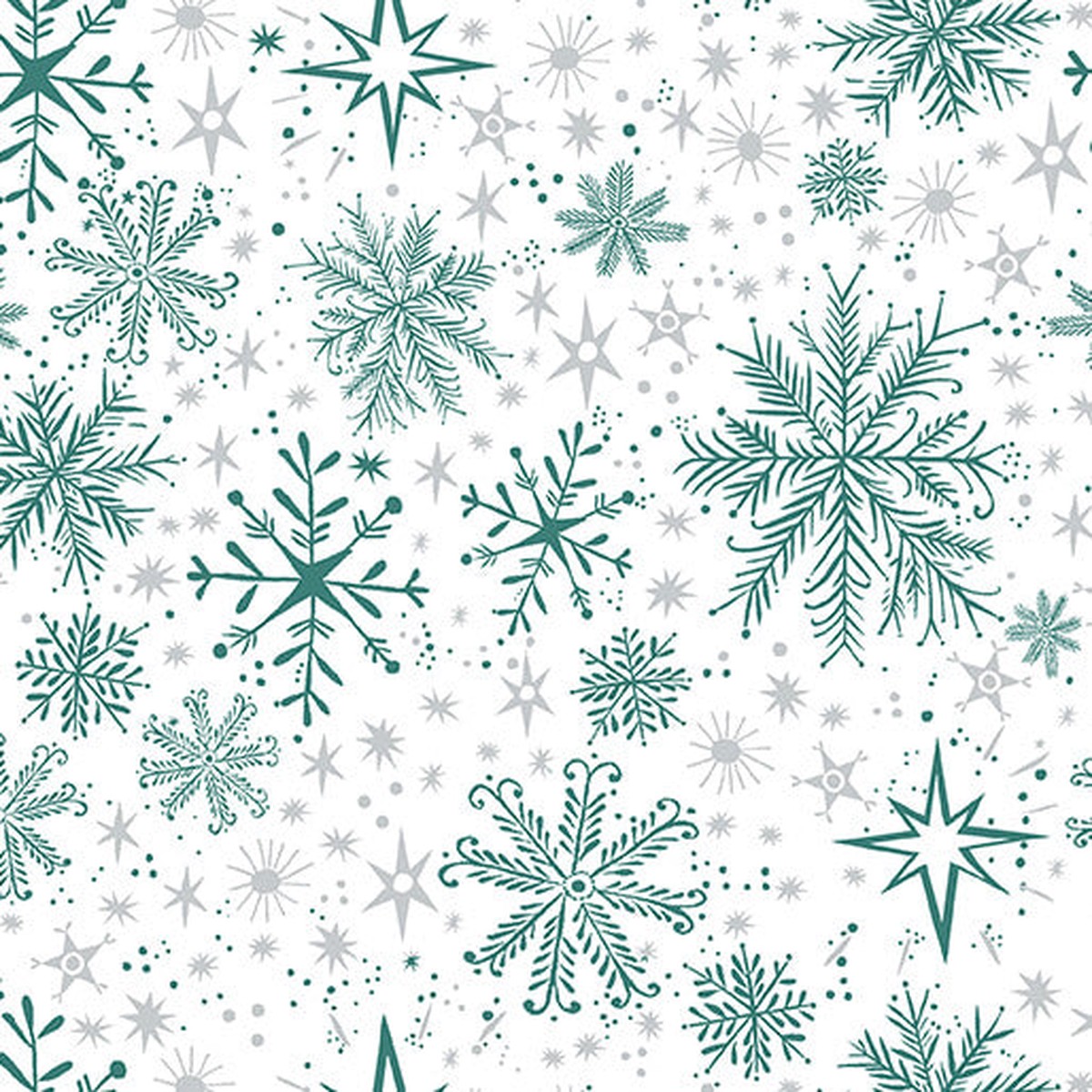 Fabric Benartex White/Teal Snow Frost Pearlescent Magical Season by the Quarter Yard 16727P-90