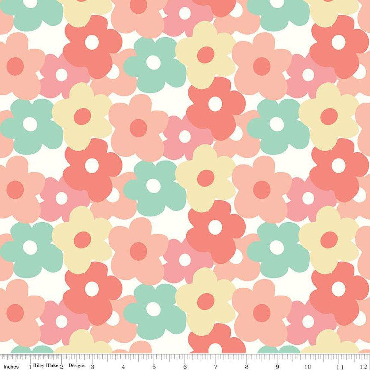 Fat Quarter End of Bolt - FLANNEL Copacetic Flower Power F14697 Multi - Riley Blake Designs - Floral Flowers - FLANNEL Cotton Fabric