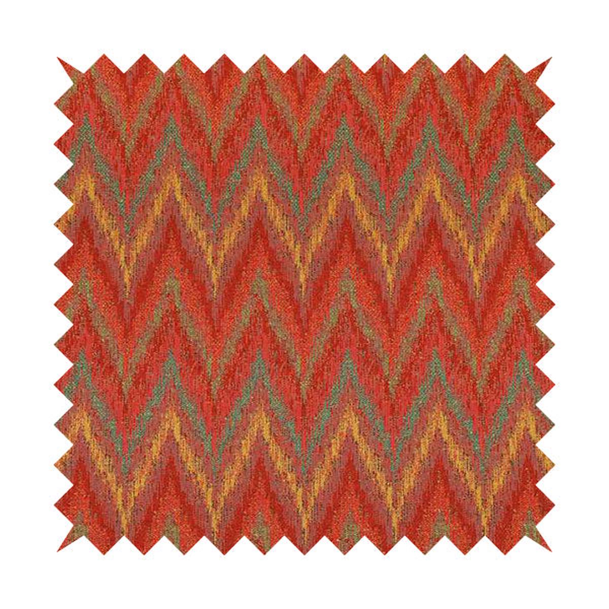 Ipoh Collection Of Chevron Striped Heavyweight Chenille Red Multi Colour Upholstery Fabric CTR-351
