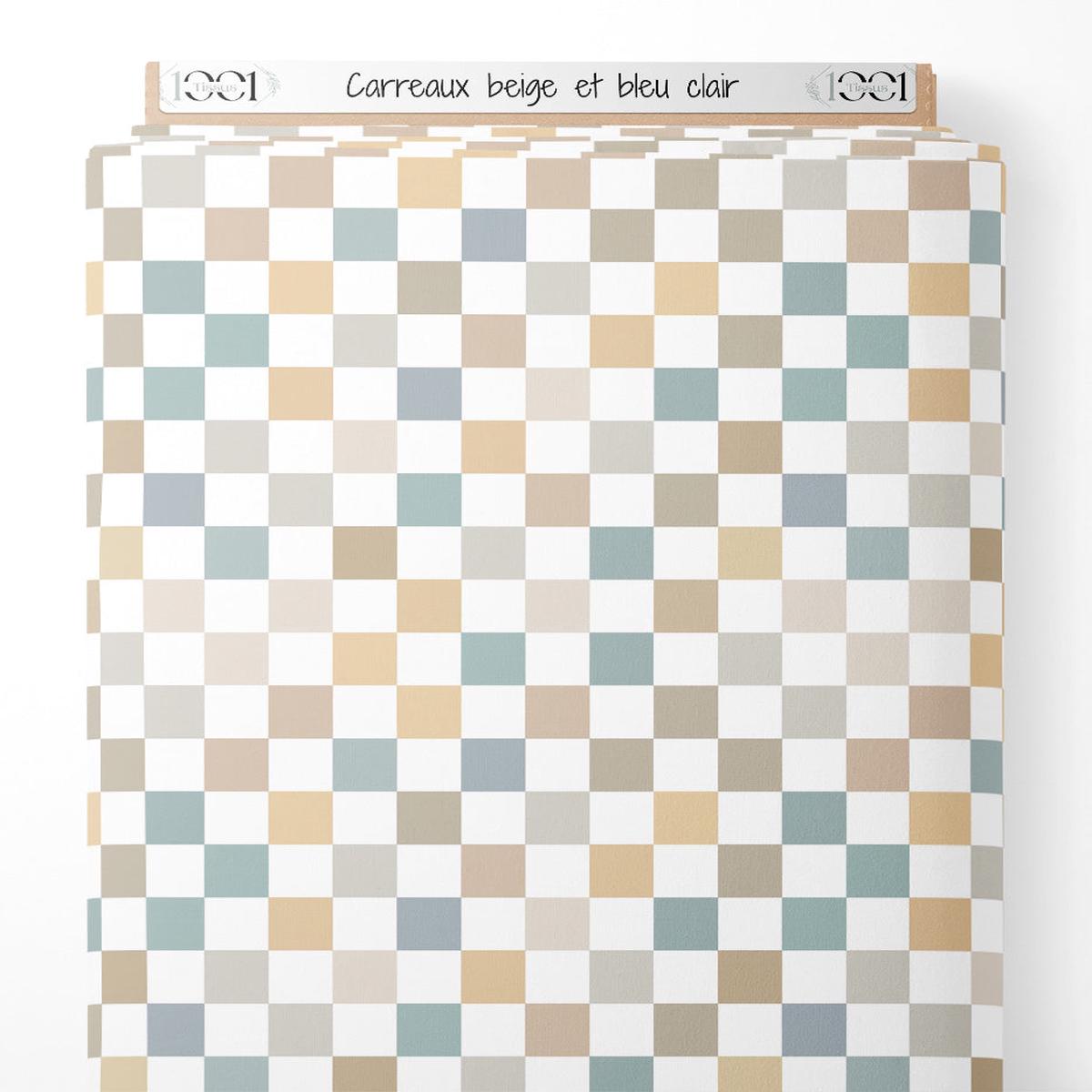 Tissu - Carreaux beige et bleu clair