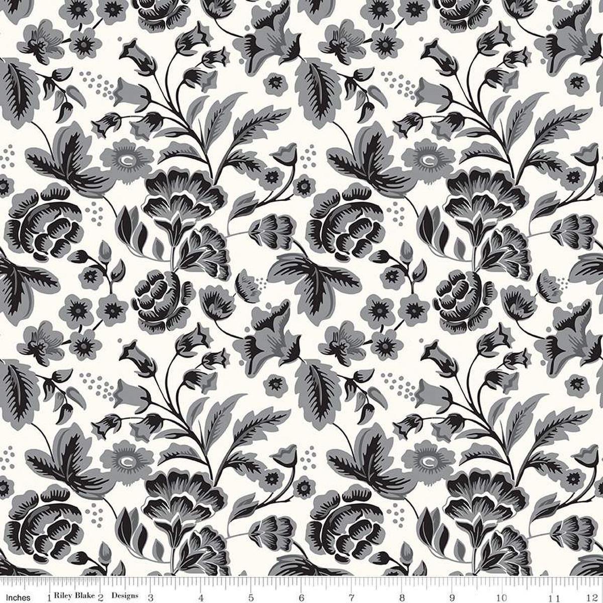 SALE Midnight Meadow Mail C15320 Cream - Riley Blake Designs - Floral Flowers Leaves - Quilting Cotton Fabric