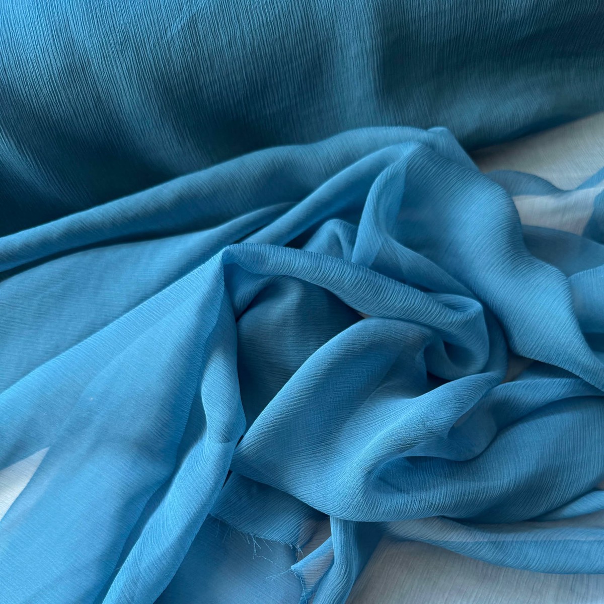 Bluebird Blue - Crinkle Silk Chiffon Fabric