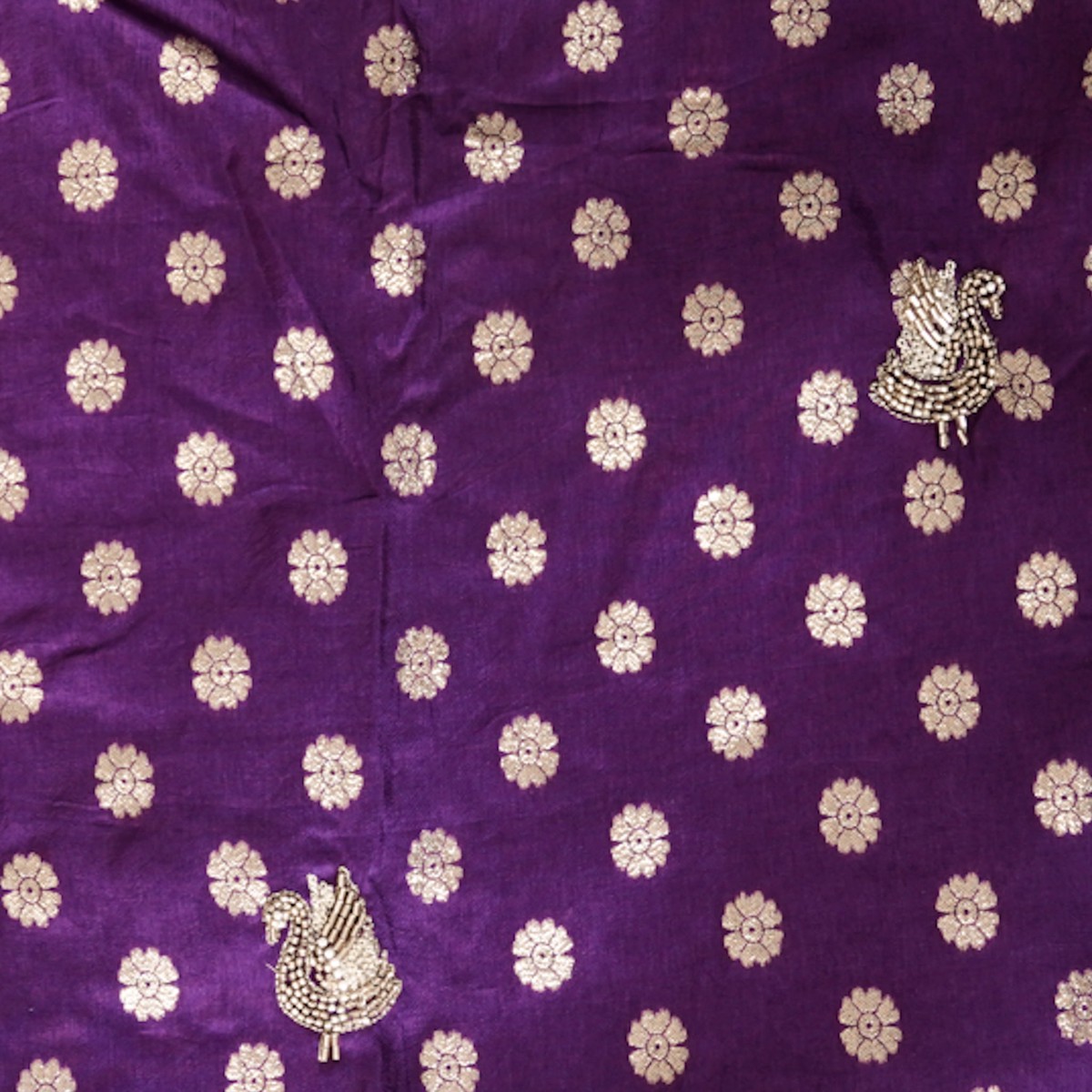 Brocade Dola Slik Purple With embroidery Motif Hand Woven Fabric