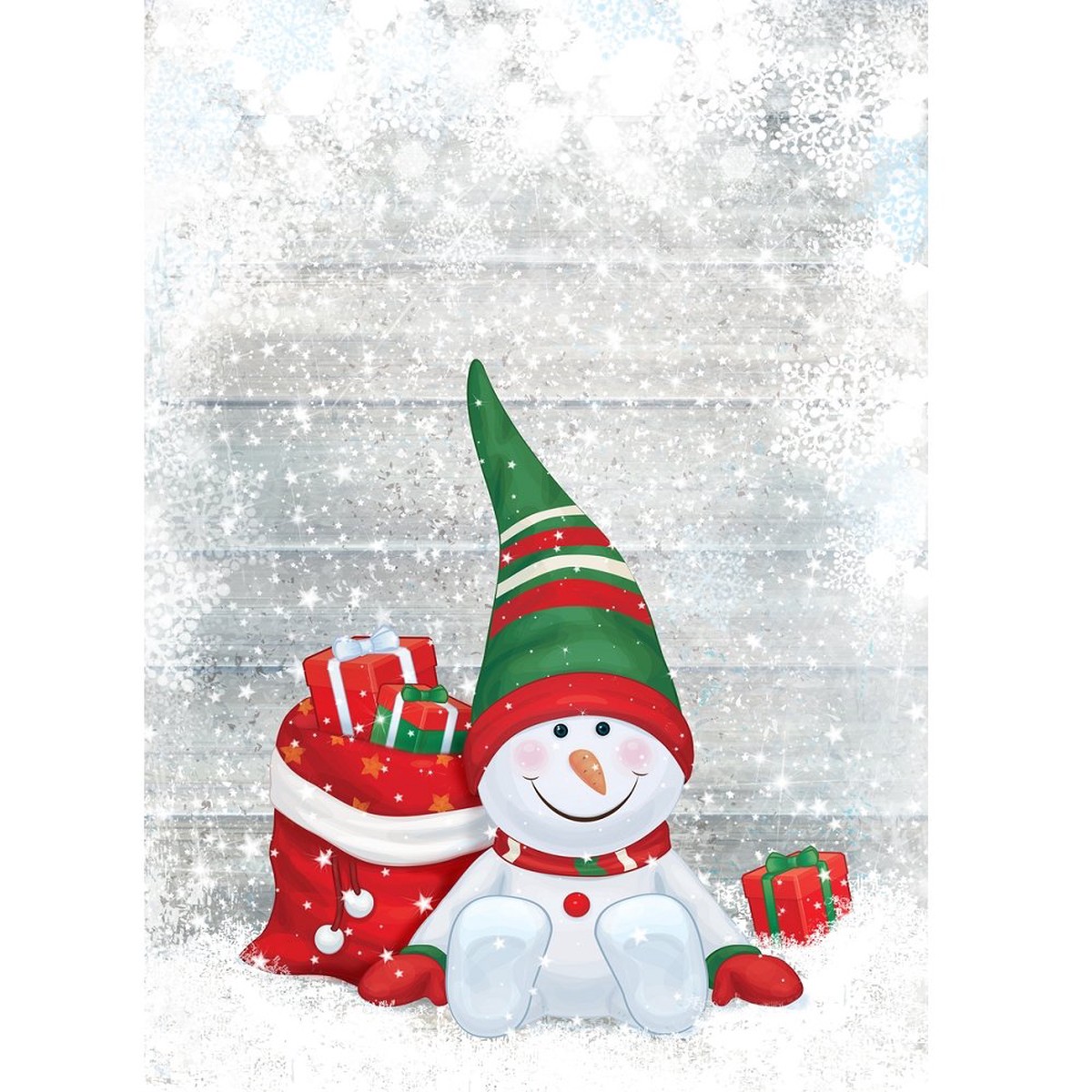 Snowy Holiday Snowman Presents Fabric Panel - White