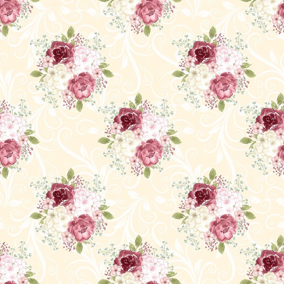 Canyon Rose on Leaves Fabric - Tan