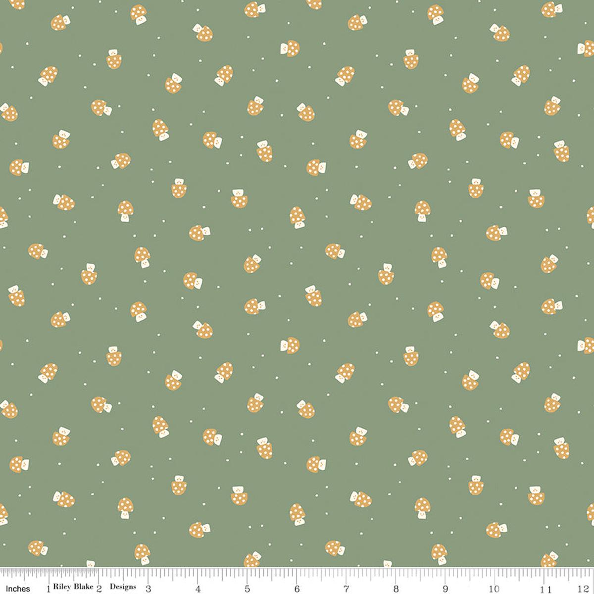 Faraway Kingdom Quilt Fabric - Mushroom Cheer in Forest Green - C17435-FOREST