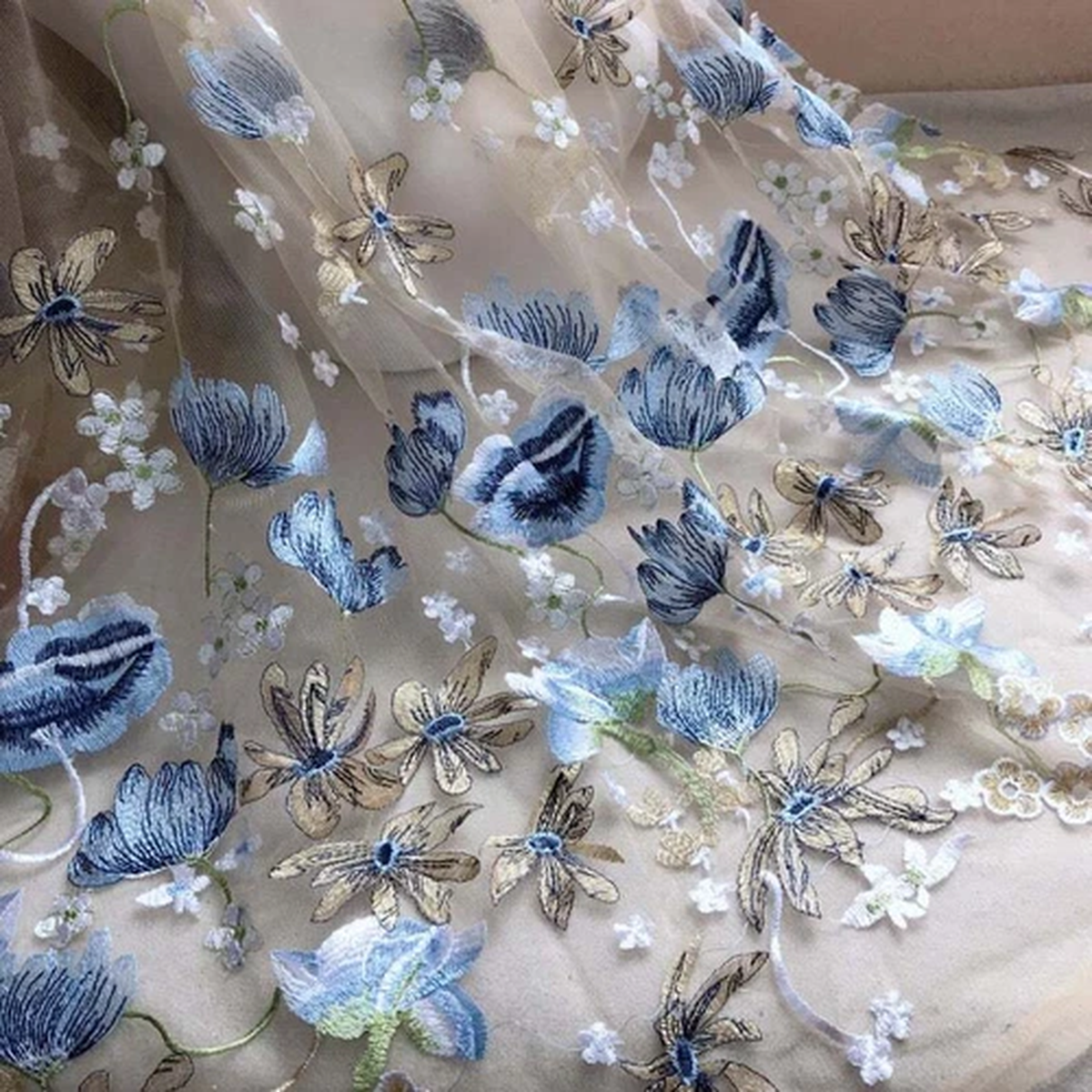 Lace Fabric Bridal Flower Floral Embroidered Deep Nude Mesh Wedding By The Yard